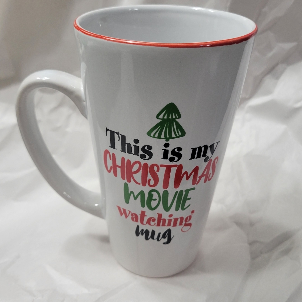 Christmas Movie Watching tall coffee cup latte mug, 16oz